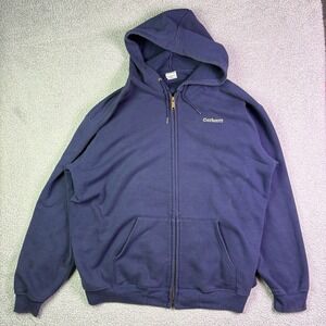 Carhartt Hoodie Mens 2XL Blue Marquette Loose Full Zip Sweatshirt Embroidered
